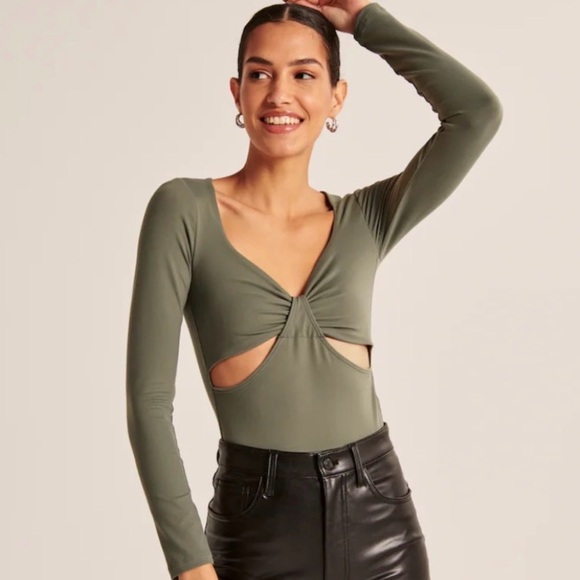 Abercrombie & Fitch Olive Cutout Bodysuit - Picture 1 of 9